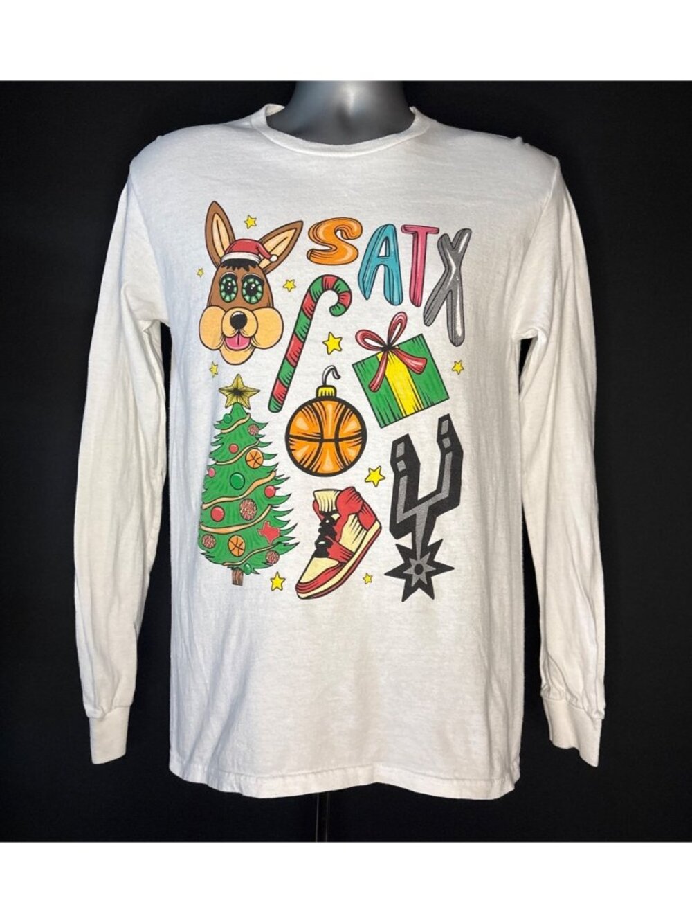 San Antonio Spurs White Long Sleeve T-Shirt Spurs Mascot Coyote Size S SATX